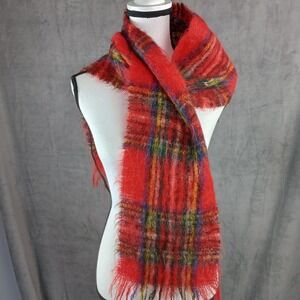 GLENTANA Mohair Wool Red Tartan Plaid Classic Scarf Scotland 66x9